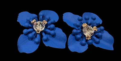 Lucite Flower statement earring with Swarovski crystal pretty Blue - Image 1 of 2