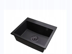 Schwarze Einzelbecken-Granitspüle BRADO mit schwarzem Siphon - Bild 1 von 4