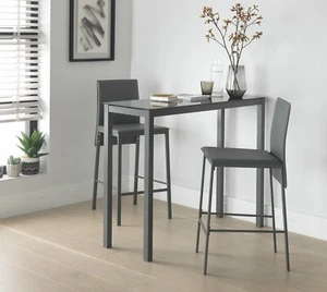 Lido Glass Bar Table & 2 Grey Chairs | Modern Kitchen Breakfast Dining Set - Picture 1 of 4