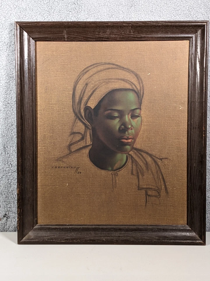 Vladimir Tretchikoff Original Lithograph Basuto Girl Canvas Wood Frame RARE - Image 1 of 4