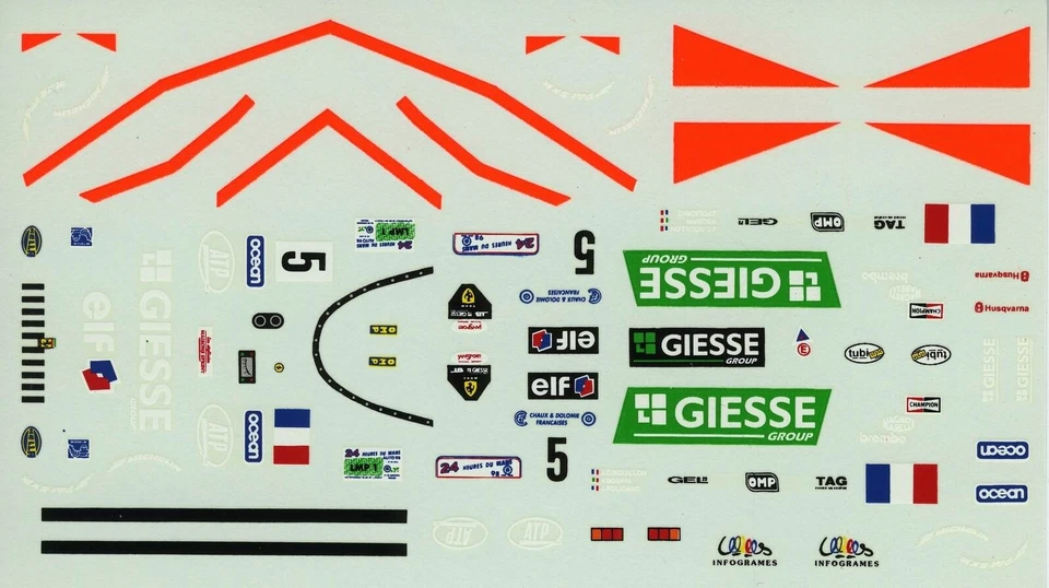 FERRARI 333 SP JABOUILLE BOURESCHE  N°5 GIESSE 24 HOURS LE MANS 1998 DECALS 1/43 - Immagine 1 di 1