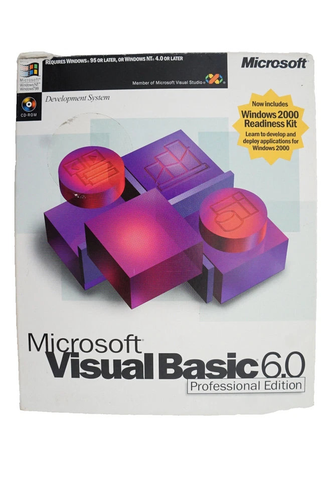 Microsoft Visual Basic Professional 6.0 PRO 6 BOX 4 Windows 7 10 11 203-00768 #6 - Image 1 of 4