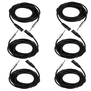 Confezione da 6 cavi DJ maschio XLR 3 pin 25 piedi a 6,35 mm 1/4" cavo microfono schermato stereo - Foto 1 di 13