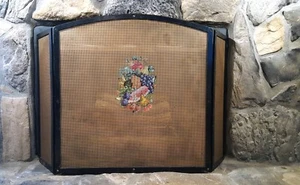 VINTAGE FIREPLACE SCREEN 3-PANEL HEAVY ANTIQUE IRON w RADIATOR SCREEN GRILLS - Picture 1 of 10