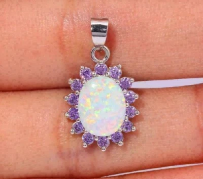 Женская подвеска из опала и аметиста овальной огранки 3 карата белое золото 14 карат бесплатная цепочка - Изображение 1 из 4