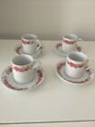 Set of 4 Vintage China Coffee/Espresso Cups and Saucers with Pink Flower Design