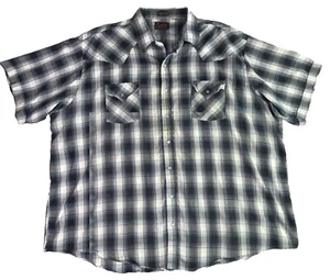 Camisa Plains Western Wear Azul Negra 3X Hombre Grande Manga Corta Cuadros Perla A Presión - Imagen 1 de 7