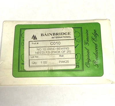 25 pcs Bainbridge International Hand Sewing Needles # 10 C010 (iii2Bx1) - Image 1 of 2