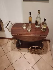 VINTAGE Carrello bar anni 50 in legno e ottone con rotelle - Foto 1 di 13