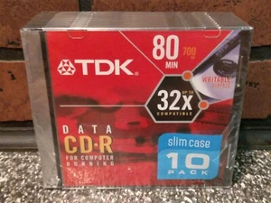 TDK Data CD-R 700MB 80 minute 10-Pack Writable Surface CD-R Sealed Slim Case - Picture 1 of 5