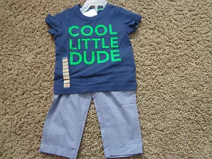 Completo CARTER'S ragazzo nuovo con etichetta tg 12 mesi 2 pezzi COOL LITTLE DUDE cotone blu/verde - Foto 1 di 6