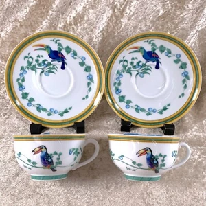 Hermes Paris Toucans Tea Cup & Saucer Bird Porcelain Tableware 2 Sets - Picture 1 of 14
