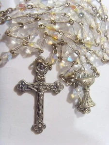 Antiqu catholic religious Holy Eucharist cut crystal beads crucifix rosary 52876 - Picture 1 of 5