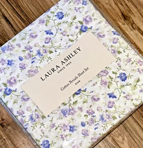 4-Pc Laura Ashley Garden Party King Sheet Set | Shabby Chic Floral Blue Purple - Picture 1 of 3