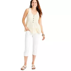 Pantalones capri Maurices talla 16 blancos denim con botones y puños nuevos con etiquetas - Imagen 1 de 7