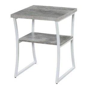 Convenience Concepts End Table 23.75"H Bottom Shelf Metal-Frame Faux Birch+White - Picture 1 of 9