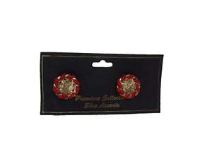 Vintage PREMIERE COLLECTION Schuhclips Akzente, goldfarben mit rotem Verflechtung - Bild 1 von 5