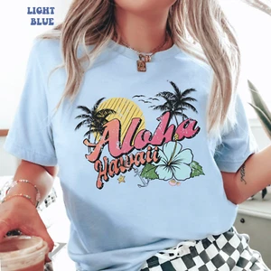 Aloha Hawaii T Shirt Gift Beach Summer Vacation Palm Tree Ocean Graphic Tee S-3X - Picture 1 of 8