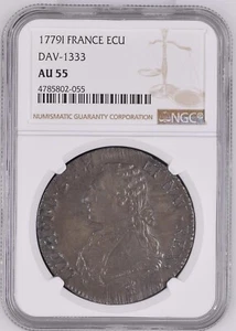 1779 I France ECU Silver NGC AU55 - Louis XVI - Top Pop - Nice Toning! - Picture 1 of 2