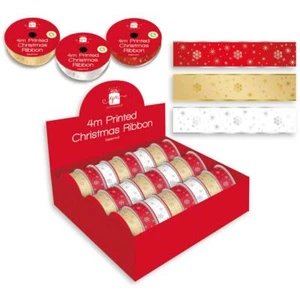 3 Printed Rolls - Christmas Ribbons 4m per Roll Edge Gift Wrapping Decoration - Picture 1 of 8