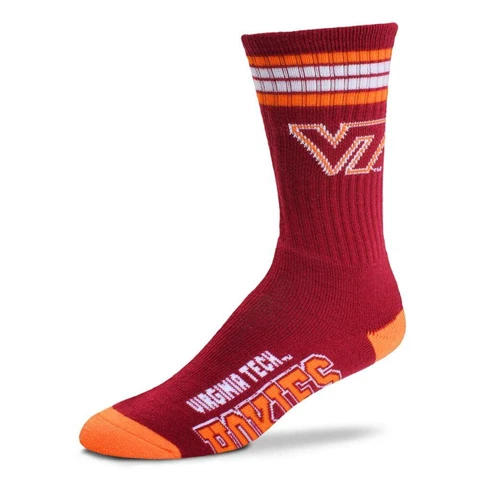 NEW! Virginia Tech Hokies NCAA 4 Stripe Deuce Men's Large Crew Socks Fits 10-13 Cover
