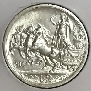 Italy 2 Lire Silver KM 55 Prem AU/Unc 1914 - Picture 1 of 2