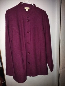 APPLESEEDS Womens PURPLE Maroon 100% WOOL JACKET Coat Size 2X Pockets Button Up - Picture 1 of 4