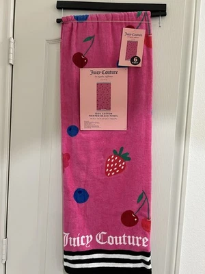 NWT Juicy Couture 36x72 inch Cotton Beach Towel Hot Pink Cherry Blueberry Summer - Image 1 of 3