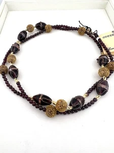 Vintage 36” Necklace Garnet Gold Filigree Purple Handblown Glass NOS RO-DO BL - Picture 1 of 12