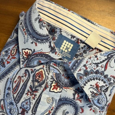 Camisa Old Skool Urban Wear de cachemira con botones para hombre 3XL azul rojo estampado Foto 1 de 4