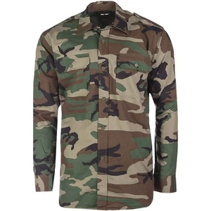 Mil-Tec Mens Long Sleeve Military Uniform Army Shirt Cotton Hunting Top Woodland - Picture 1 of 7