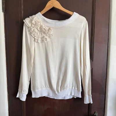 Y2K Vintage DOLCE & GABBANA | Sudadera de hombro con volantes de seda Top ribete de lana talla 8 Foto 1 de 4