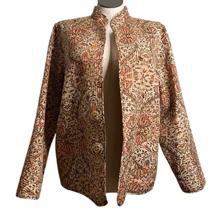 Womens Reversible Quilted Kantha Weave Jacket 1X Mosaic Tapestry Lightweight - Picture 1 of 5
