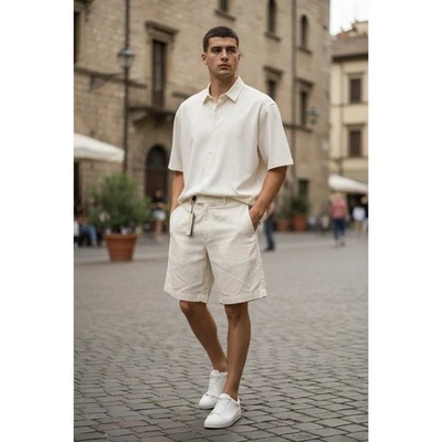 Pantalones Cortos Chinos Banana Republic Para Hombre Lino 38 Beige Crema 7" Verano Nuevos con Etiquetas Foto 1 de 4