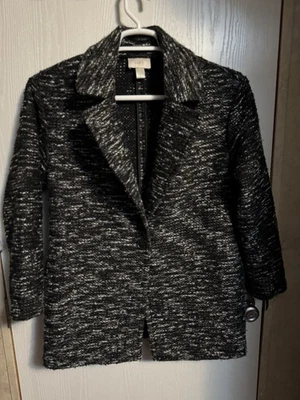 Abrigo LOFT Ann Taylor Boucle tejido peso pesado tweed blanco y negro.  Talla pequeña Foto 1 de 4