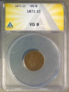 1871 Indian Head Cent, ANACS VG-8, Scarce Date! - Picture 1 of 2