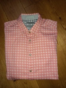 MENS TED BAKER SHORT SLEEVED PINK & WHITE CIRCLE PRINT SHIRT SIZE 4 LARGE MINT!! - Picture 1 of 5