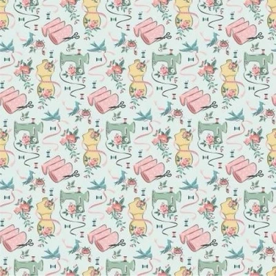 Fat Quarter Poppie Cotton Granny’s Sewing Room Sewing Machine Blue 100% Cotton - Image 1 of 4