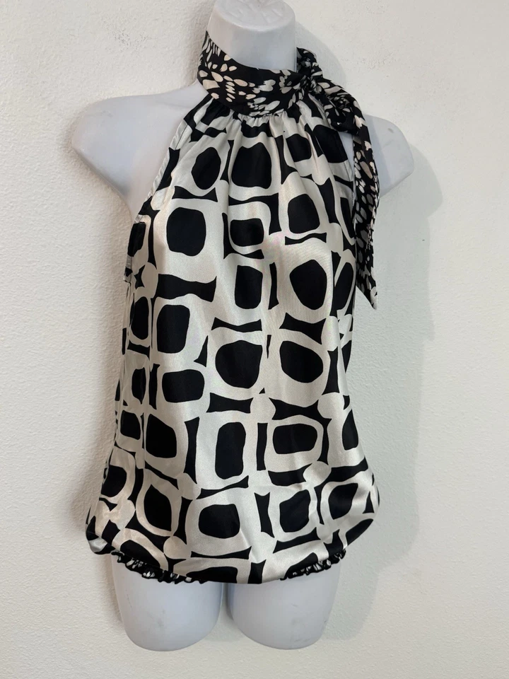 Pañuelo Corbata Vintage Años 90 Y2k Halter Top Corazón y Alma Mod Sedoso Negro Blanco M Foto 1 de 4