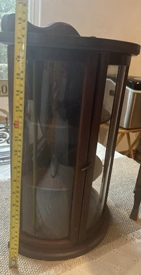 Wood Curio Display Cabinet. 2 Shelves, 23” Tall.  Tiny “key” Can Be Reattached. - Image 1 of 4