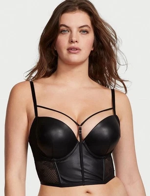 Victoria's Secret Faux Leather Longline Push UP bra Lace 32B Very Sexy - Image 1 of 4