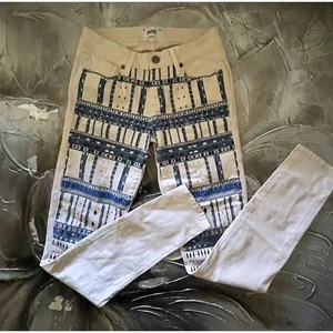 Paige Emily Ultra Skinny beige blau gemusterte Jeans - Boho-Western-Spaß - Größe 27 - Bild 1 von 14