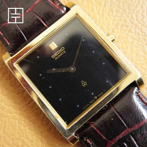 SEIKO 7820-5350 Vintage Gold-Plated Rectangular Quartz Watch w/ Black Dial JAPAN - Bild 1 von 8