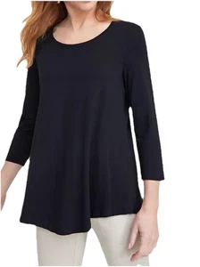 JM Collection Damenbluse tiefschwarz U-Ausschnitt und 3/4-Arm Größe L neu mit Etikett - Bild 1 von 9