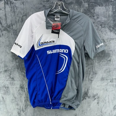 Велосипедная майка Shimano Dura-Ace синяя с коротким рукавом на молнии 1/4 размер большой новая с ценниками FLAW - Изображение 1 из 4