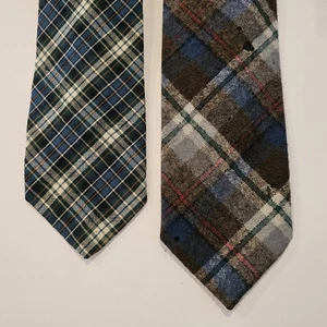 Vintage Pendleton- Lot Of 2- 100% Wool Brown Blue Plaid Mens Neck Ties- USA - Picture 1 of 10