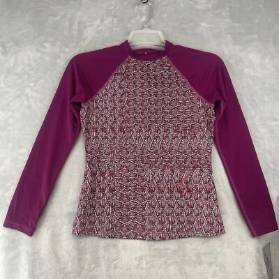 Prana Rash Guard Top Women's Sz XS Purple Long Sleeve Geometric Print Sun Swim - Image 1 of 4