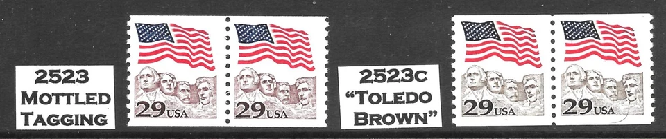 Pairs Scott #2523, 2523c "Toledo Brown", 29c Flag over Mount Rushmore, Mint, NH, - Image 1 of 1
