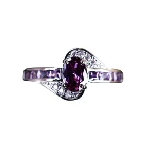 Purple Rhinestone Silvery Ring - New - Size 5 - Picture 1 of 2