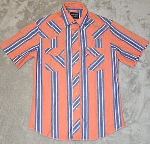 Wrangler Herren Hemd M orange blau vertikal gestreift Western Pearl Snap Cowboy Y2K - Bild 1 von 18